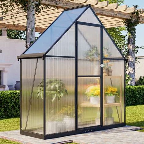 BIRCHTREE 6X2FT Polycarbonate Greenhouse Walk-In Green House Aluminium Frame