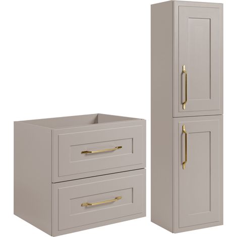 Rodan Badschrank 140 cm, Schwarz Matt und Holz, 46 x 140 x 57 cm, geriffelte Türen, weiße Platte, mit Badregal, feuchtraumgeeignet