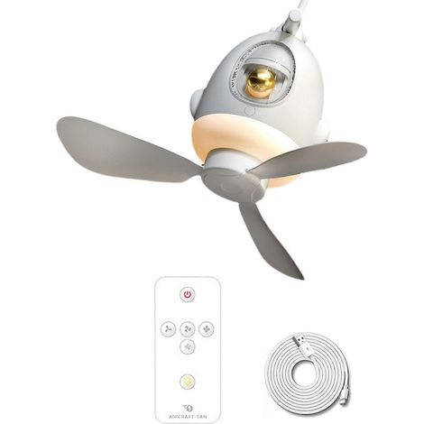 Ventilateur suspendu silencieux 3 en 1, 25 cm (9,8 pouces), avec télécommande, lumière et crochet.