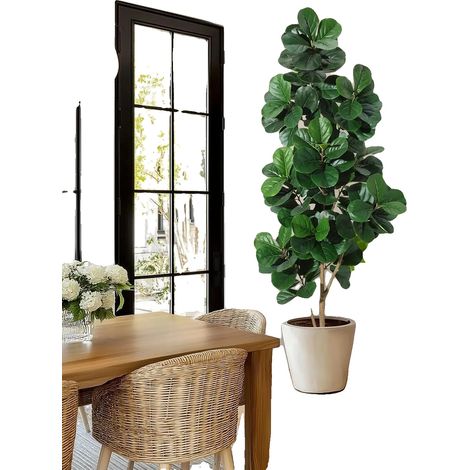 Albero di fico a foglia di violino artificiale, design realistico, nessuna manutenzione, 210 cm, bianco. (1/2)