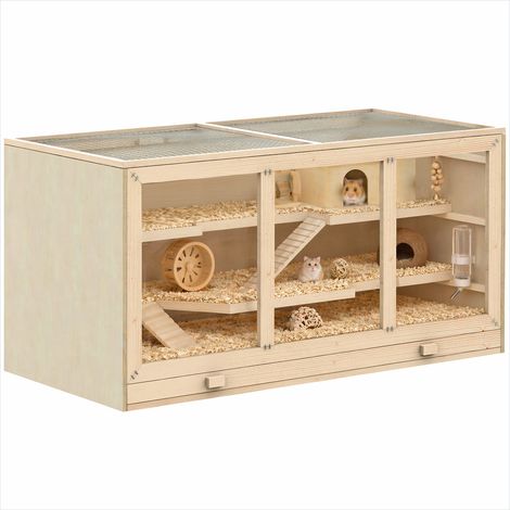 Cage pour rongeur Enclos bois massif 2 étages à toit ouvrant (1/5)