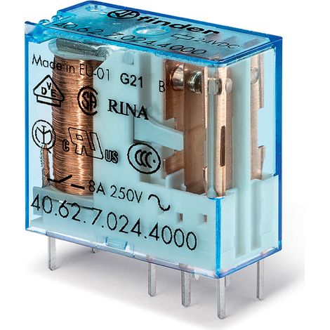 Relais de puissance Finder 40 Series, 2 RT, bobine 24V c.c. Montage sur CI 650mW ( Prix pour 1 )