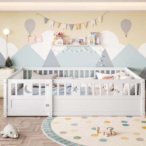 MEUBLIV Lit enfant 140x190 cm blanc – avec barrière verrouillable sans matelas (1/5)