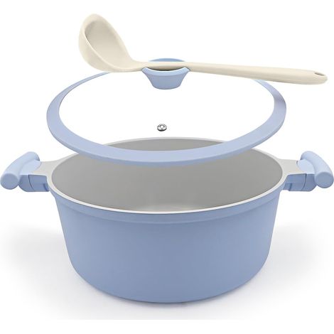 Faitout 28 cm Revêtement antiadhésif céramique, Casserole avec couvercle en aluminium de 7L, compatible avec tous les types de cuisinières- Bleu (1/5)