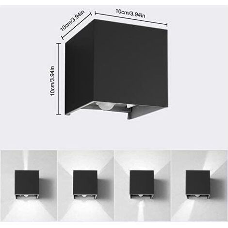 Applique murale d'extérieur à détecteur de mouvement 12W Applique murale à capteur pour jardin/couloir/chemin, blanc froid 6000K, noir MNS (1/4)
