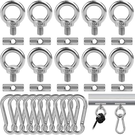 Paquete de 10 topes para riel de toldo de 6 mm con 10 mosquetones, ganchos de acero inoxidable 304 para toldo de caravana, iluminación, colgadores de accesorios de camping y tapones de tuberías. (1/5)
