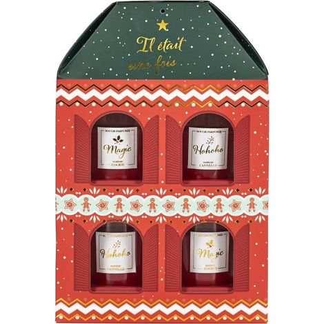 Coffret 4 Bougies Parfumées Maison "Noël" 18cm Rouge (1/4)