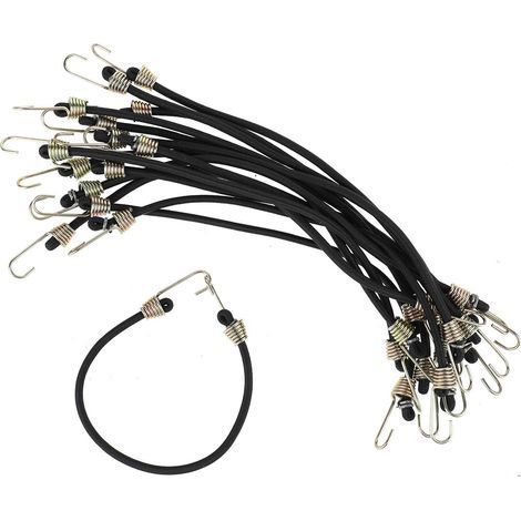 Lot de 15 petits tendeurs élastiques avec crochets. 22.9 cm avec crochets en acier inoxydable. mini sangles élastiques en caoutchouc pour camping. tentes. bâche de moto. cargo (noir) (1/4)