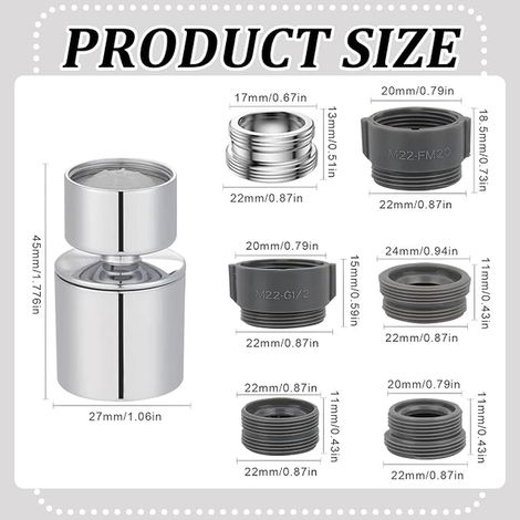 22 mm 360° Swivel Kitchen Tap with 6 Tap Adapter (1/3)