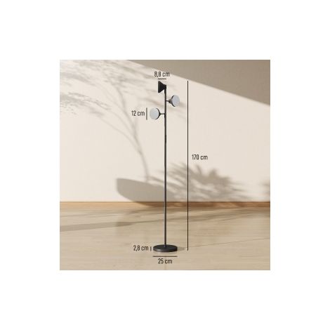 Lampadaire noir dimmable avec lampe de lecture, 3 têtes orientables, RGB, télécommande et commande tactile pour salon et chambre (1/5)