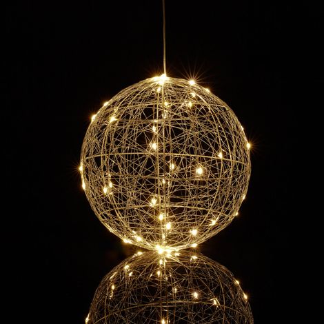 Relaxdays Bola Luces LED Decorativa, Lámpara Esfera, para Colgar o Sobremesa, Alambre, Cable Largo, Ø 25 cm, Plateado