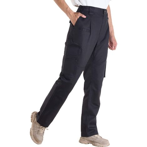 Mophorn Flame-Resistant Men's Cargo Pants, 100% Cotton with Elastic Waist and Multiple Pockets, Durable Tear-Resistant Design for Welding and Everyday Use, XXL Size, Black