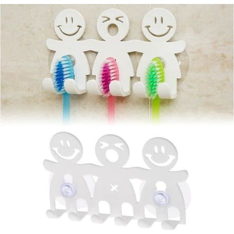 Porte-Brosse à Dents - Smiley Emoji - Blanc - Plastique - 11.5x6.8 CM - Accessoires de Salle de Bain (1/4)