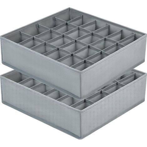 Organizadores de cajones para calcetines - Juego de 2 divisores de cajones plegables, organizador de ropa interior con 24 compartimentos, cajas de almacenamiento para ropa interior y bragas, color gri (1/5)