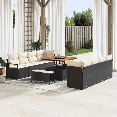 vidaXL Set Divano da Giardino con cuscino 11 pcs Nero Poly Rattan (1/5)