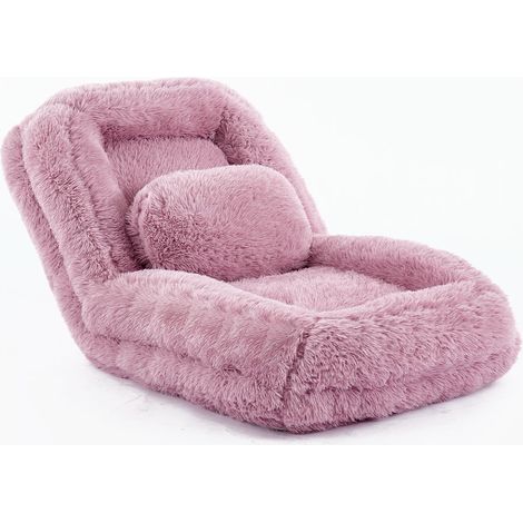 [Neuankömmlinge] [Video bereitgestellt] Menschenhundebett, faules Sofa,5-stufiges verstellbares,Gaming-Stuhl auf Boden,Wohnzimmer, geeignet für Gaming,Meditation, Entspannung, Plüschstoff,Pink (1/5)