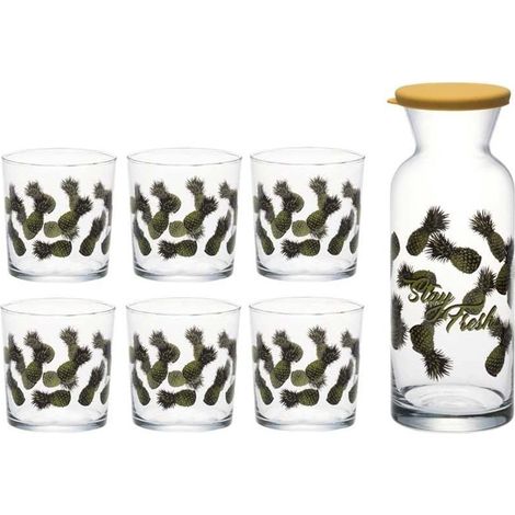 Bicchiere e caraffa in vetro con tappo per acqua vino set da 7 per casa ristorante pub classici moderni e particolari (1/5)