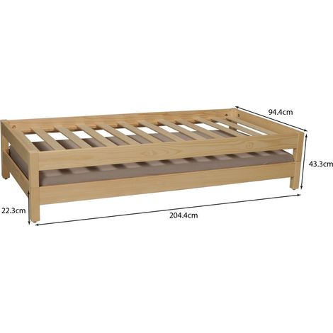 Le Quai Des Affaires – Lot de 2 lits empilables 90x200 cm – Structure en pin massif – 2 sommiers inclus – Hauteur matelas conseillée 18 cm