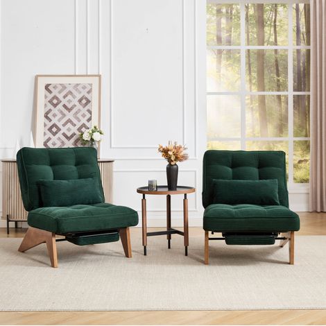 Fauteuil inclinable en corduroy vert foncé avec repose-pied, coussin lombaire DESVIAE (1/5)