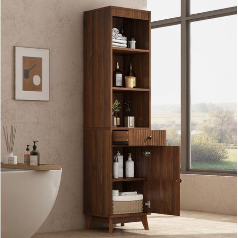 Mobile bagno a colonna 40x36x172 cm, con porta reversibile e cassetto, MDF, color noce