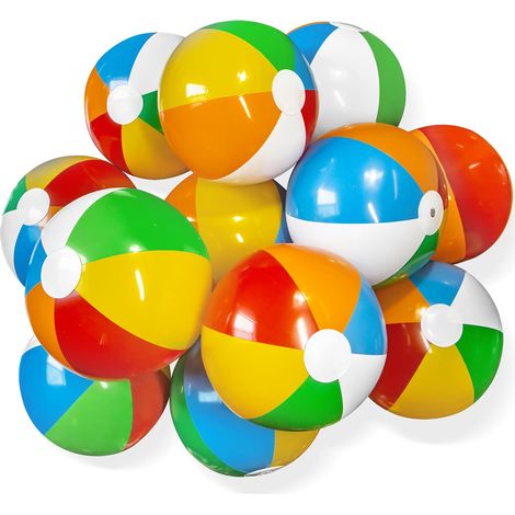 Inflatable Beach Balloons Pack of 12, 12" Diameter, Bright Rainbow Color, Waterproof PVC - Floating Toys for Toddlers, Teens (1/5)