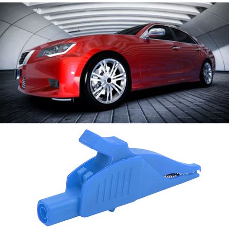 J.60042 Hochstrom-Krokodilklemme aus Messing mit Isolierung, Prüfklemme in Delfinform mit 4 mm Sicherheitsbügel, blaue Krokodilklemme (1/5)