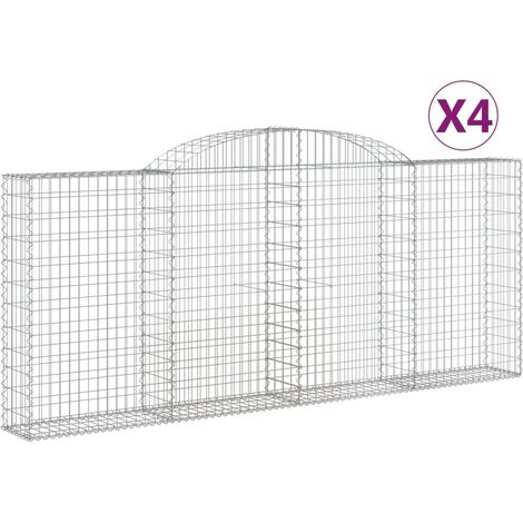 Paniers à gabions arqués 4 pcs  Mur en gabion 300x30x120/140 cm fer galvanisé