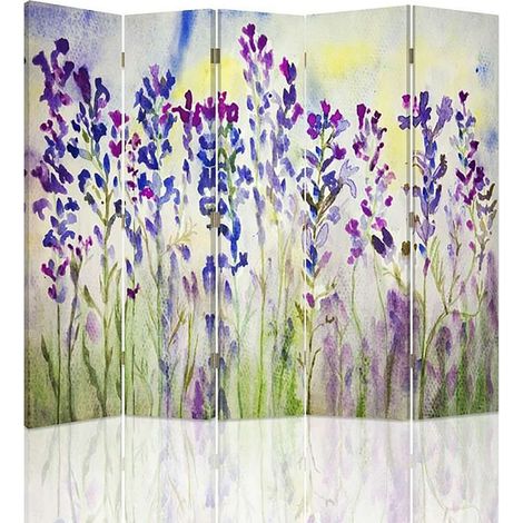 Paravent Peinture Florale Élégante sur Toile Blanche - 180 x 180 cm - 2 faces R° V° + rotation 360° (1/5)