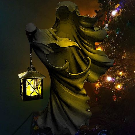 Halloween-Geisterfigur mit Licht – Wasserdichtes Kunstharz, hält eine Laterne – Partydekoration – Schwarz (1/5)