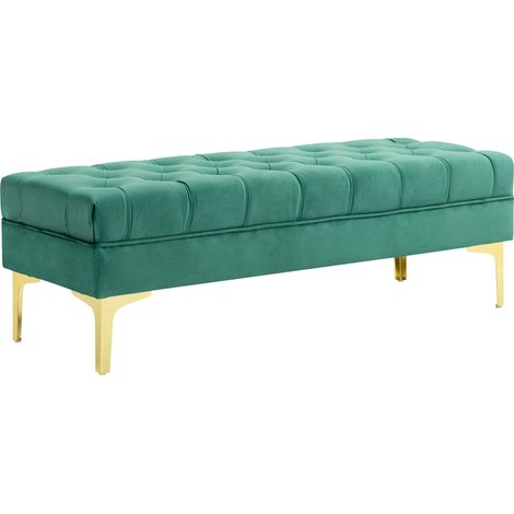 Panca Fondo Letto Imbottita con Rivestimento Trapuntato in Effetto Velluto 118x45x42 cm Verde Scuro (1/5)