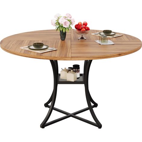 CHICFURN Tavolo da pranzo rotondo 100 cm in MDF effetto noce, metallo nero, con contenitore (1/5)