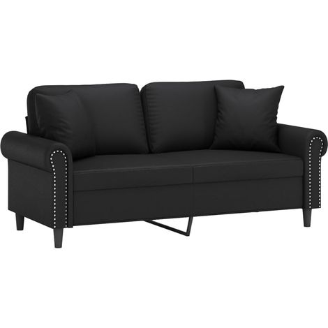 vidaXL Canapé 2 places avec oreillers décoratifs noir 140cm similicuir (1/5)