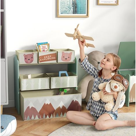 MEUBLIV Estantería infantil de almacenaje con 6 cajas de tela 63x30x66 cm verde (1/5)
