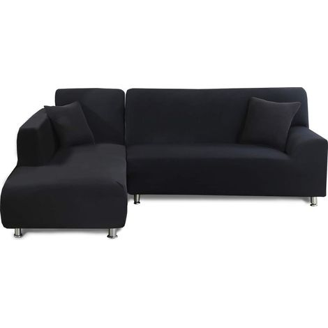 Housse de Canapé d'angle Extensible,Couverture de Canapé Revêtement de Canapé Universelle de Forme L (3 Places+2 Places,Noir) (1/5)