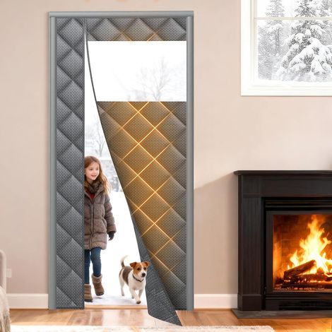 Rideau de porte magnétique Dimensions : 80 cm de large x 200 cm de haut Équipé d'une fenêtre transparente Poids d'hiver Coton Oxford Housse de porte à fermeture automatique (1/5)