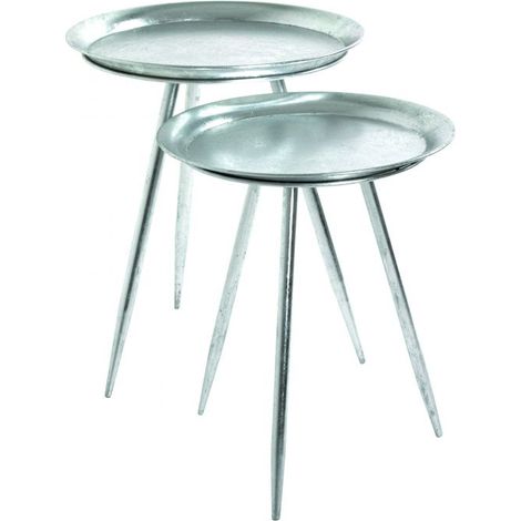 Table d'appoint ronde 38x47 cm en métal laqué argenté (1/4)