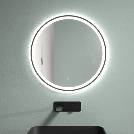 LED Spiegel mit Spiegelheizung Ø 60, 80, 100 cm Schwarz Matt Warm-/Kaltlichteinstellung Badspiegel:60 cm (1/3)