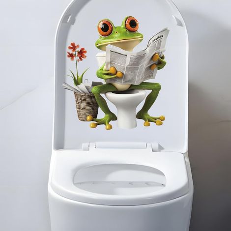 3D-Toilettenaufkleber mit Frosch- und Lotusmotiv – wasserfest, abnehmbar, Dekoration für den Toilettensitz mit natürlichem Muster