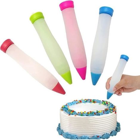 4 Pièces Seringues à PâTisserie Stylo en Silicone Crème Seringue à Décorer Adapté à L'écriture ou à La Décoration Différents Motifs (1/4)
