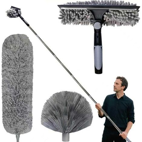 Plumeau Telescopique 6m, Tete De Loup Telescopique avec Extension RéGlable 1.5-6m, Balai AraignéE Tete De Loup Telescopique, Raclette De FenêTre, TêTe De Plumeau en Chenille pour Plafonds, Stores (1/5)