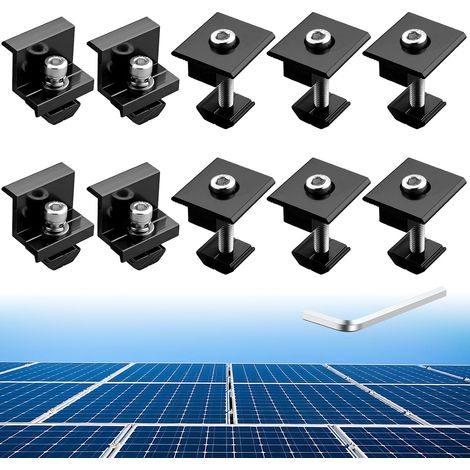 Lot de 10 Supports de Solaire Pinces pour 30mm Panneaux Solaires 4PCS Module Solaire Support en Z, 6PCS Support en Forme de T Clip Central, Alliage Aluminium, pour Camping-car, Toits (1/5)