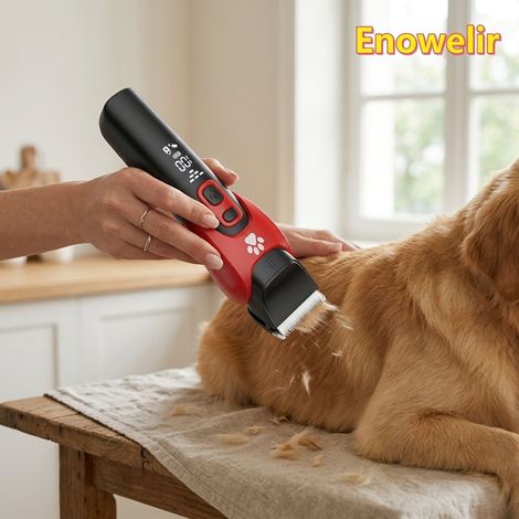 Enowelir Tondeuse pour chien et chat sans fil rechargeable, kit de toilettage silencieux avec écran LED, lames céramique et peigne réglable (1/4)