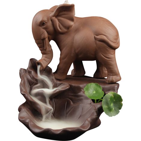Brûleur d'encens à effet retour éléphant mignon en céramique pour décoration intérieure (1/5)