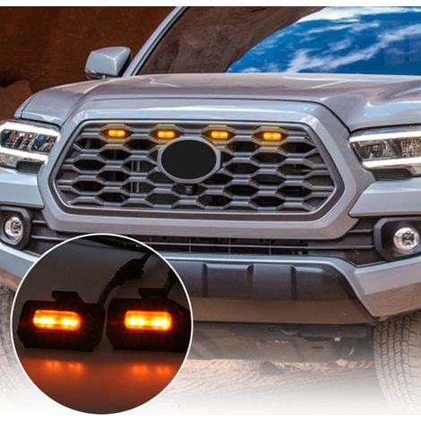 Lot de 4 lumières LED de calandre avant avec fusible de remplacement pour Tacoma TRD PRO 2020-2021, coque noire, lumière jaune ambre/lumière blanche noire (1/5)