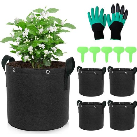 5 Pièces Pots pour Plante en Tissu, 19 L Sac de Plantation Carotte Sac de Plantation Non Tissé Épaissi Sac Pomme de Terre avec Poignées Jardinière en Tissu pour Plantes, Fleurs, Fraises (1/5)
