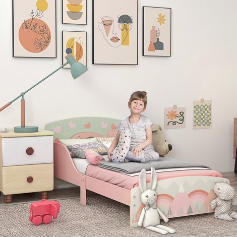 Lit pour enfant 3-6 ans comprenant barrières de sécurité et motifs dimensions 77 x 143 x 60 centimètres sommier à lattes inclus - rose