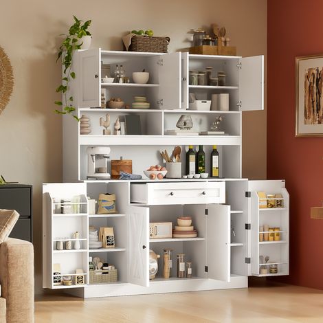 Aparador de cocina 140x40x185 cm con encimera, conexión eléctrica, cajón y estantes de MDF (1/5)