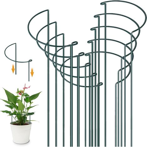 10 Pièces - Tuteur Pour Plantes - Piquet De Soutien - Structure Demi-Ronde En Acier Revêtu - Pour Hortensias Pivoines Et Légumes - Vert - 25x40cm