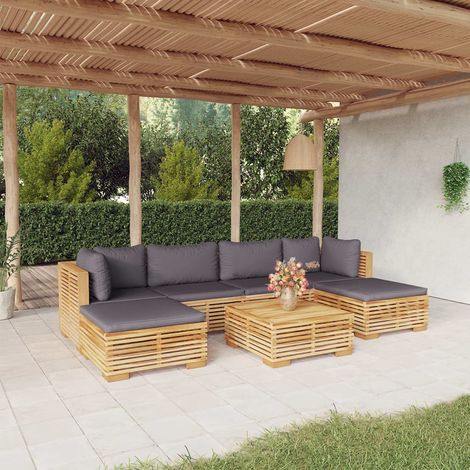 Juego muebles de jardín 7 piezas y cojines madera maciza teca vidaXL (1/5)