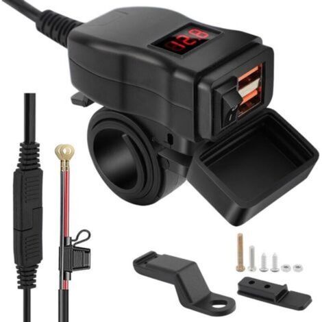 Prise USB Moto, Prise de Chargeur de Voiture USB Double, Chargeur USB Moto Étanche Charge Rapide avec Interrupteur, Prise USB 12-24V pour Moto Bateau Marin Caravane (rouge) (1/4)